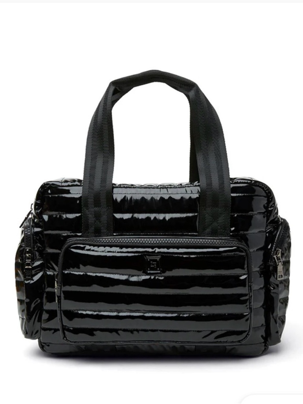 Think Rolyn Black VOYAGER TRAVEL BAG Quilted Patent Tote Bag